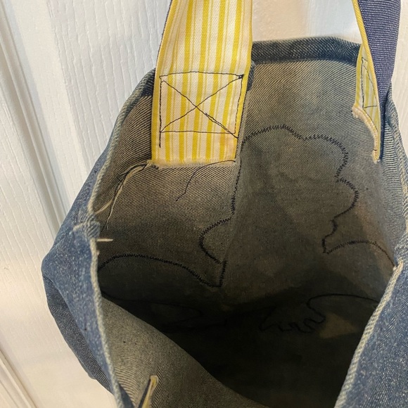 Vintage Handmade Arts And Crafts Toad Frog Print Denim Tote Bag - Picture 5 of 6